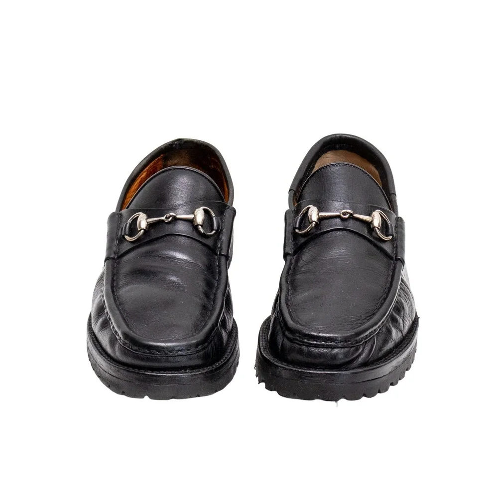 Vintage Gucci Mens Black Leather Horsebit Loafers Vibram Lug Sole Men's Size 10
